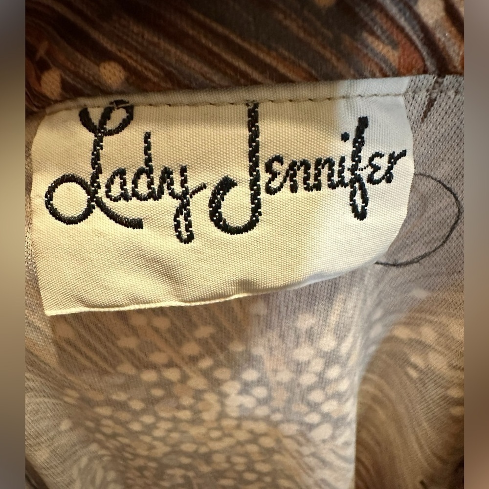 Vintage Dress Lady Jennifer Brown Tan Sheath Dress Neck Bow Union Made Large - Picture 8 of 12